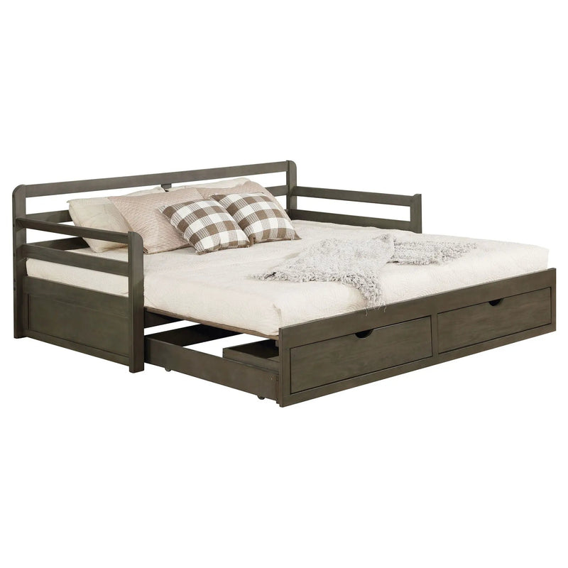 Twin Long 2 Drawer Daybed With Extendable Trundle, Storage Drawers, Fits Standard Mattress - Gray by HouseOfZazla