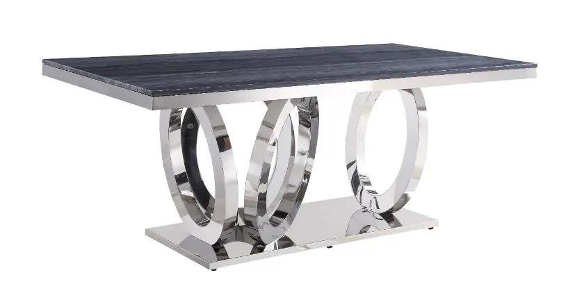 Nasir - Dining Table - Gray Printed Faux Marble Top & Mirrored Silver by Unique Piece Furniture