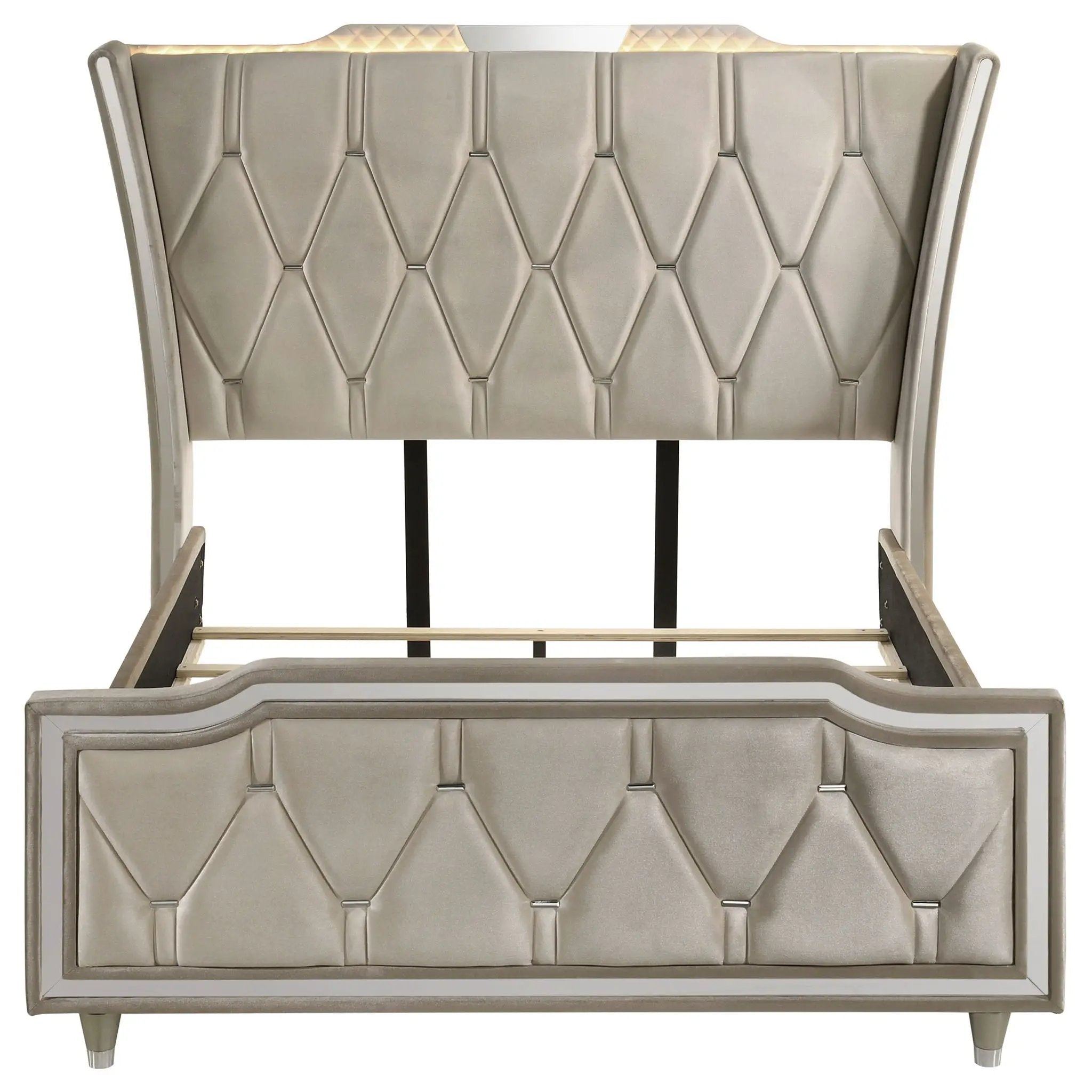 Lorient Queen LED Upholstered Wingback Bed Ivory and Camel by Unique Piece Furniture