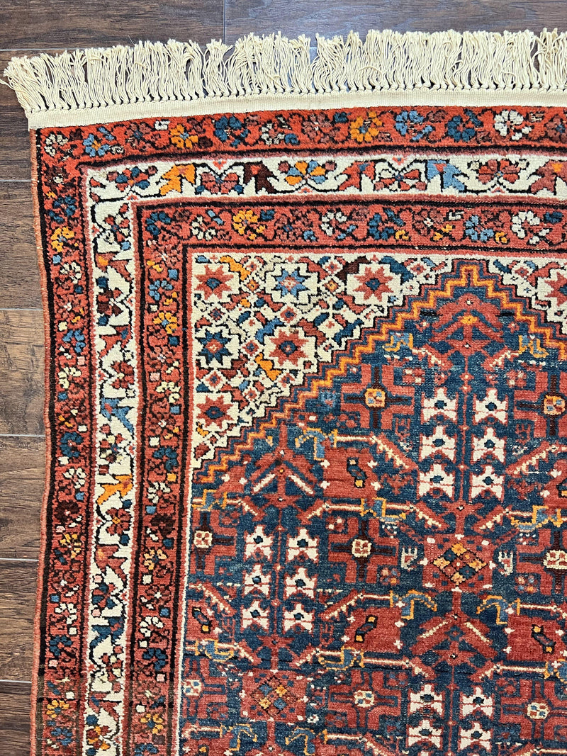 Persian Malayer Rug 4x7, Tribal Rug, Geometric, Antique Oriental Carpet, Red Blue Cream, Boho Rug, Hand Knotted Wool Rug by Jewel Rugs