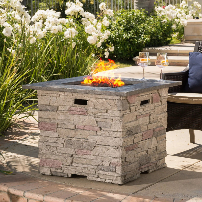 Classic Design Square Fire Pit With Top And 40,000 Btu Heat Output - Stone Gray by HouseOfZazla
