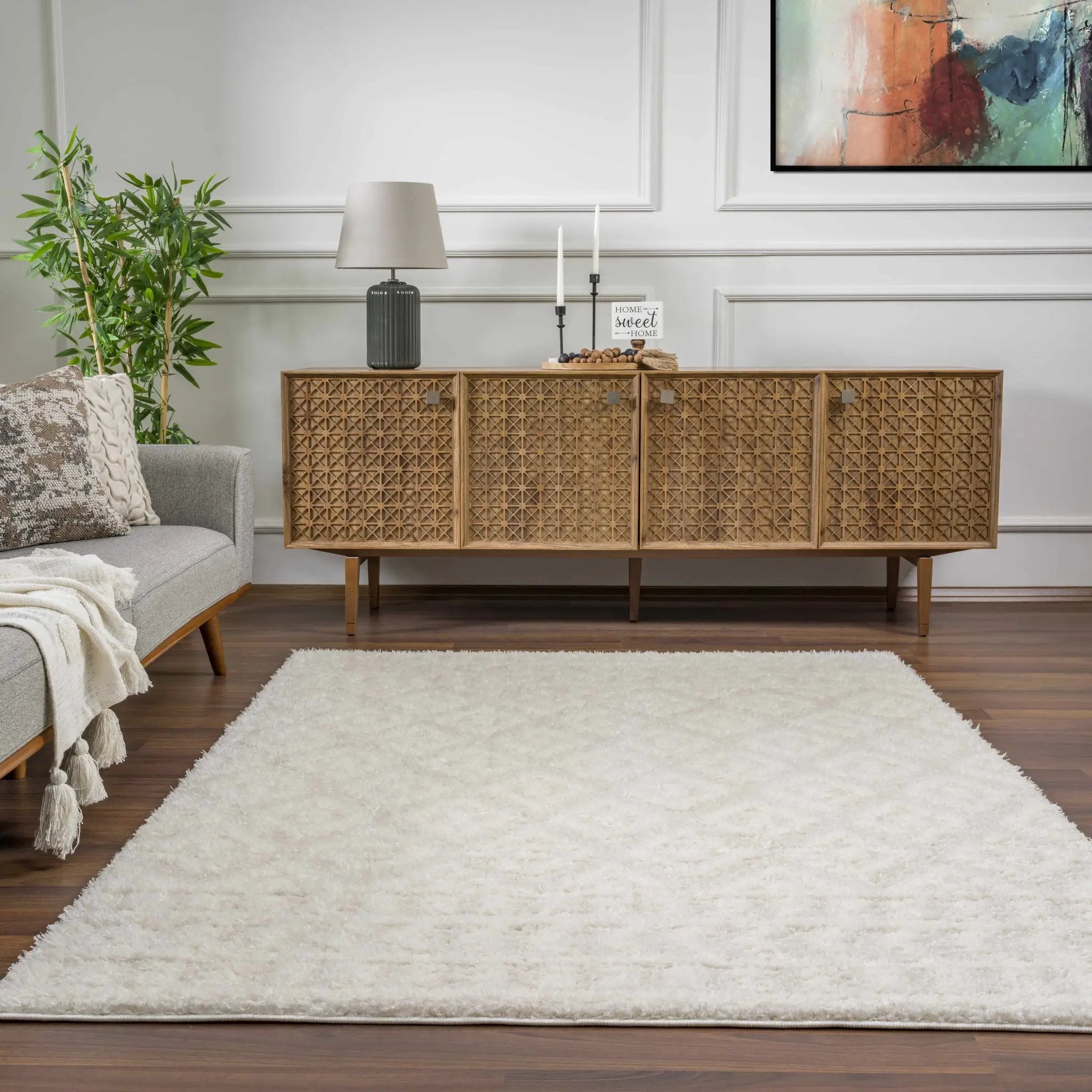 Eivin Cream Diamonds Plush Rug by Boutique Rugs