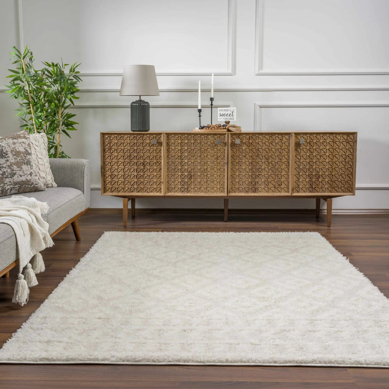 Eivin Cream Diamonds Plush Rug by Boutique Rugs