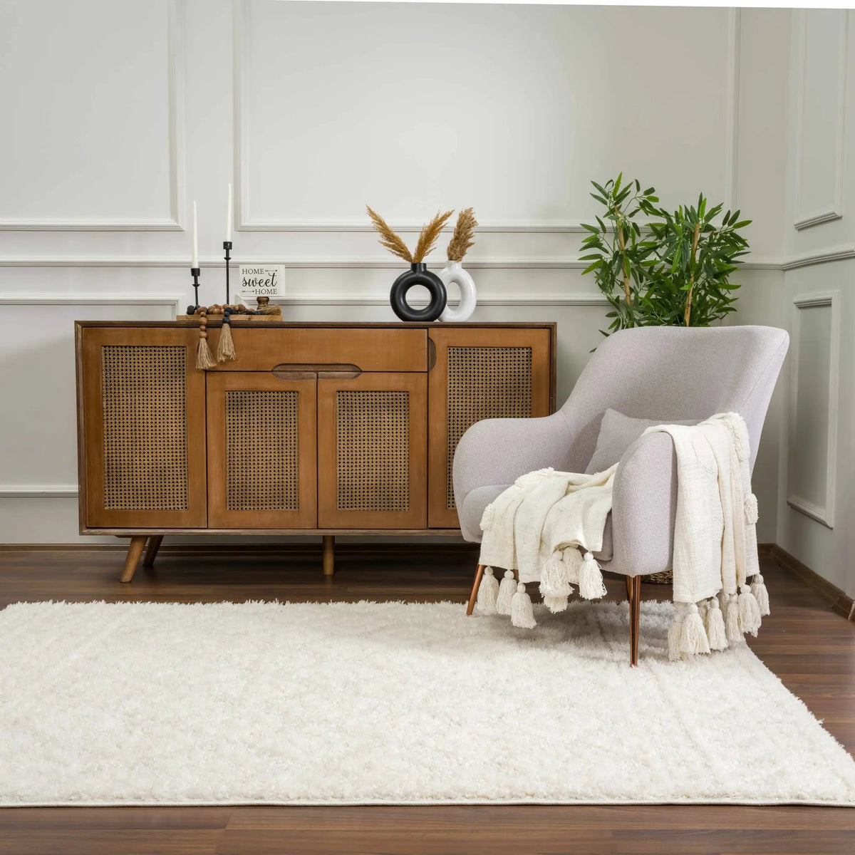 Eivin Cream Diamonds Plush Rug, installed in a room 8