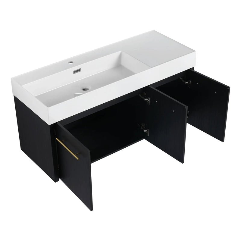 Contemporary 48" Wall Mounted Bathroom Vanity With Resin Sink And Soft Closing Doors And Line - Black Chestnut by HouseOfZazla