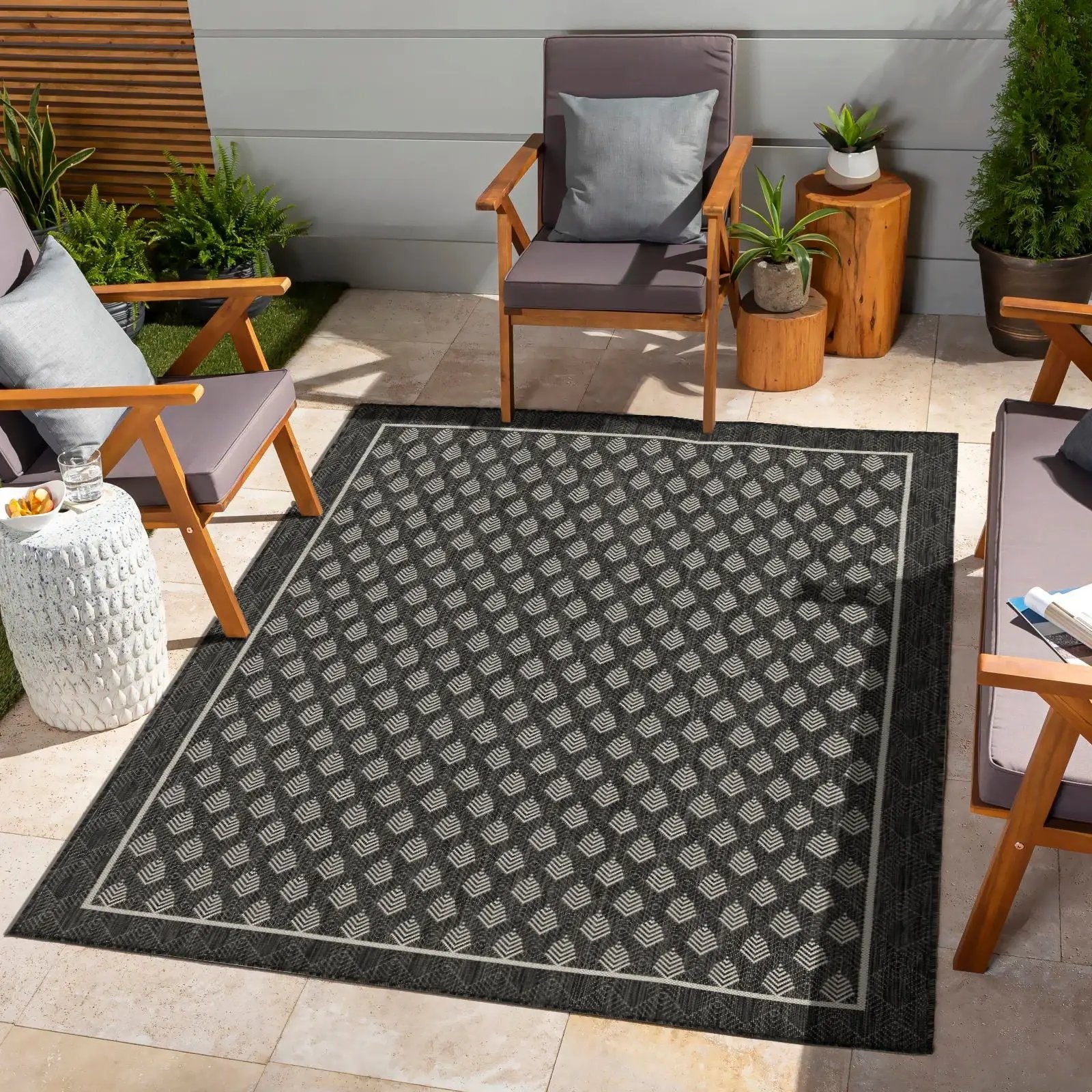 Sunshine - 5'3" X 7'3" Indoor, Outdoor Polypropylene Area Rug - Anthracite by Unique Piece Furniture