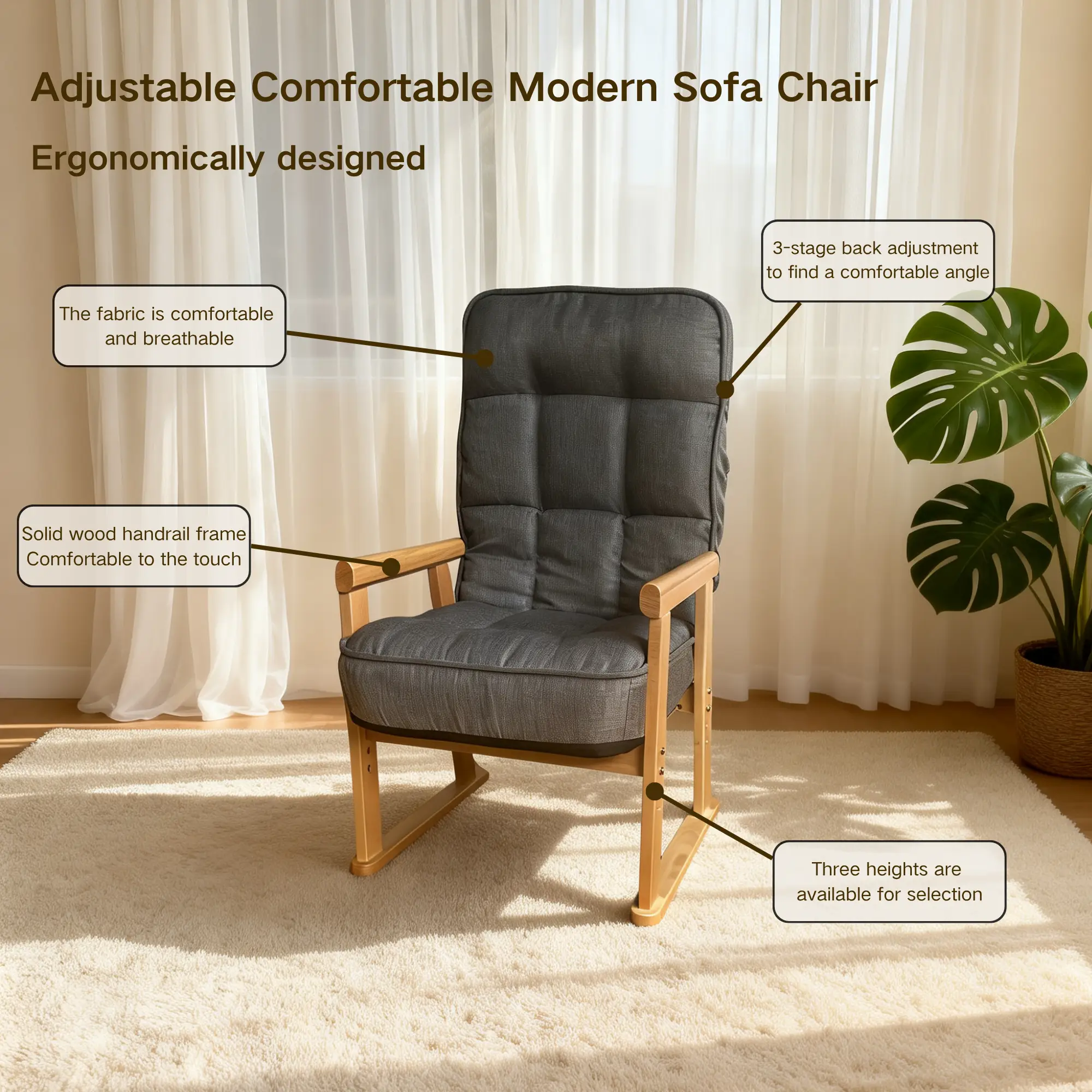 Modern Adjustable Lounge Chair with Three-Level Lumbar Adjustment by HouseOfZazla