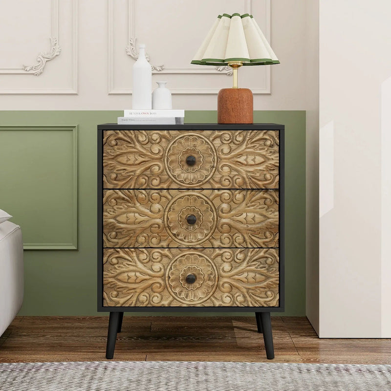 3 Drawer Cabinet, Suitable For Bedroom - Black by HouseOfZazla