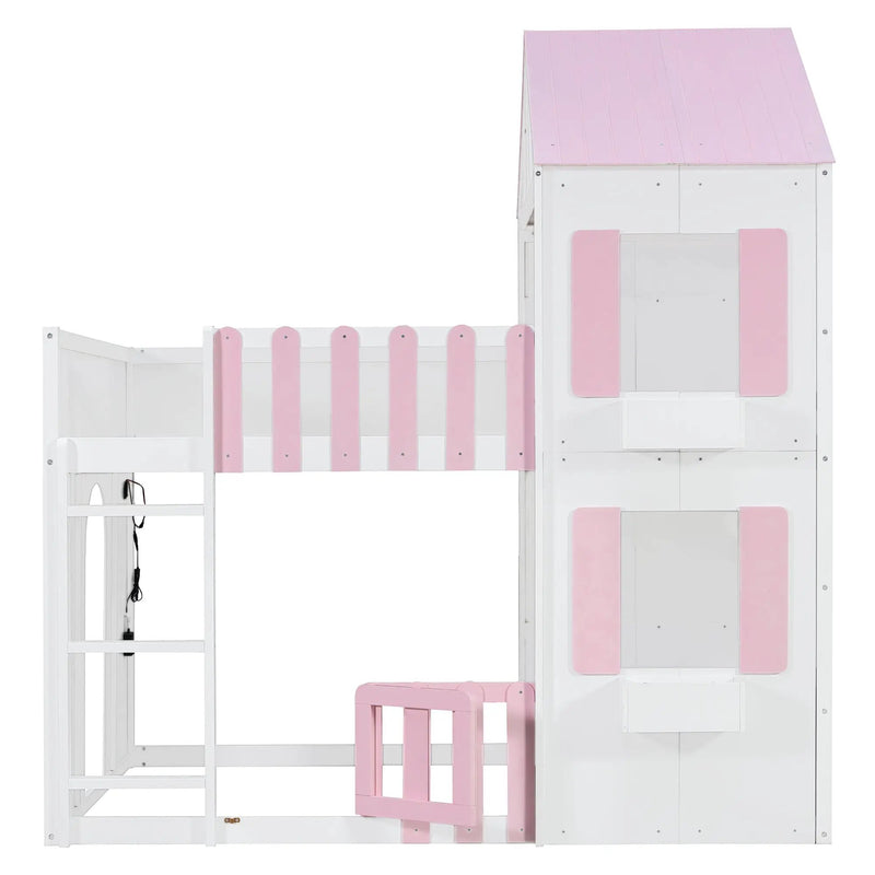 Full over Full House Bunk Bed with Storage - Pink, photo 6 of 10