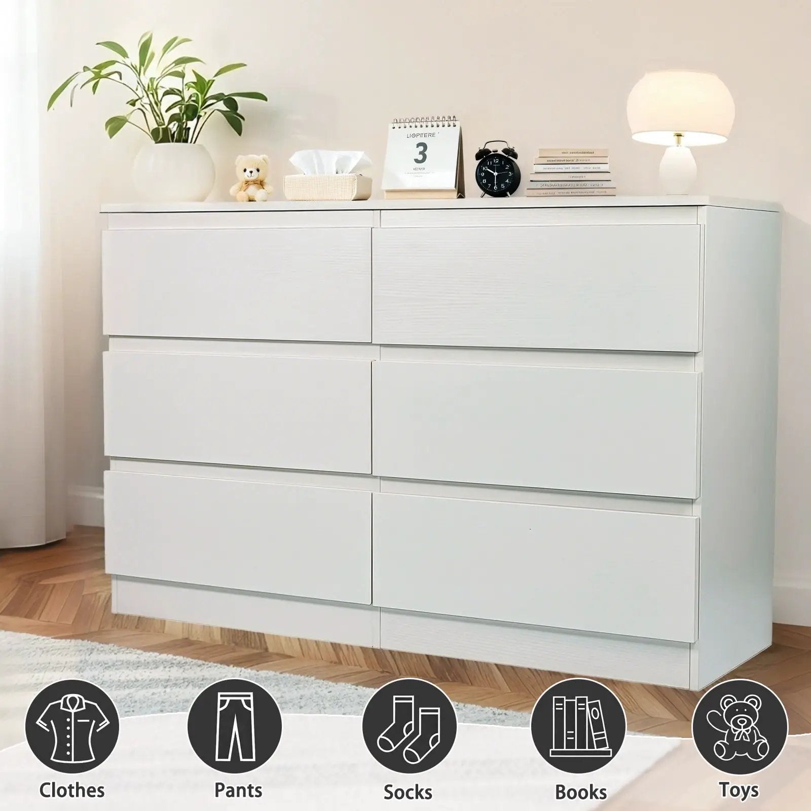 6 Drawer Dresser With Spacious Countertop And Concealed Handles by Unique Piece Furniture