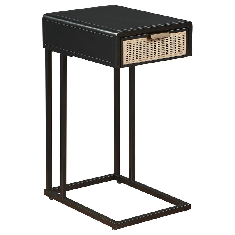 Amherst 1-drawer Radio Weave Cane Metal Side Table Black by Unique Piece Furniture