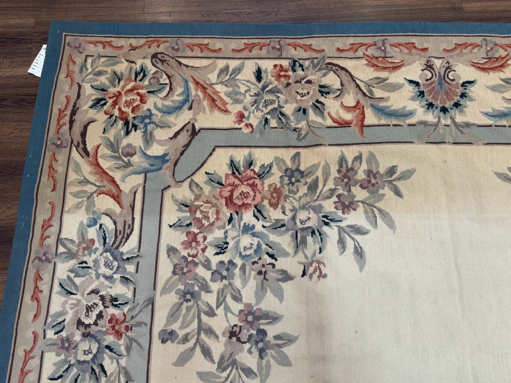 Ivory Needlepoint Rug 8x10, Wool Handmade Carpet by Jewel Rugs
