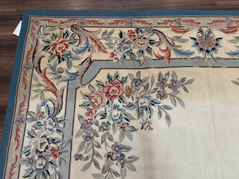 Ivory Needlepoint Rug 8x10, Wool Handmade Carpet by Jewel Rugs