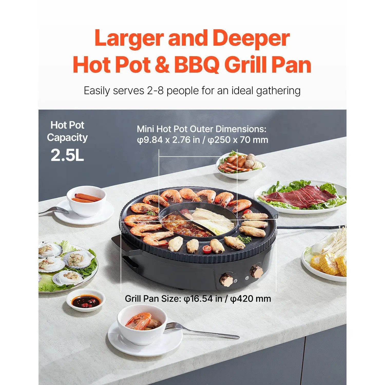 Hot Pot with Grill 1800W 2-in-1 Electric Smokeless Grill Hot Pot for 2-8 People by HouseOfZazla