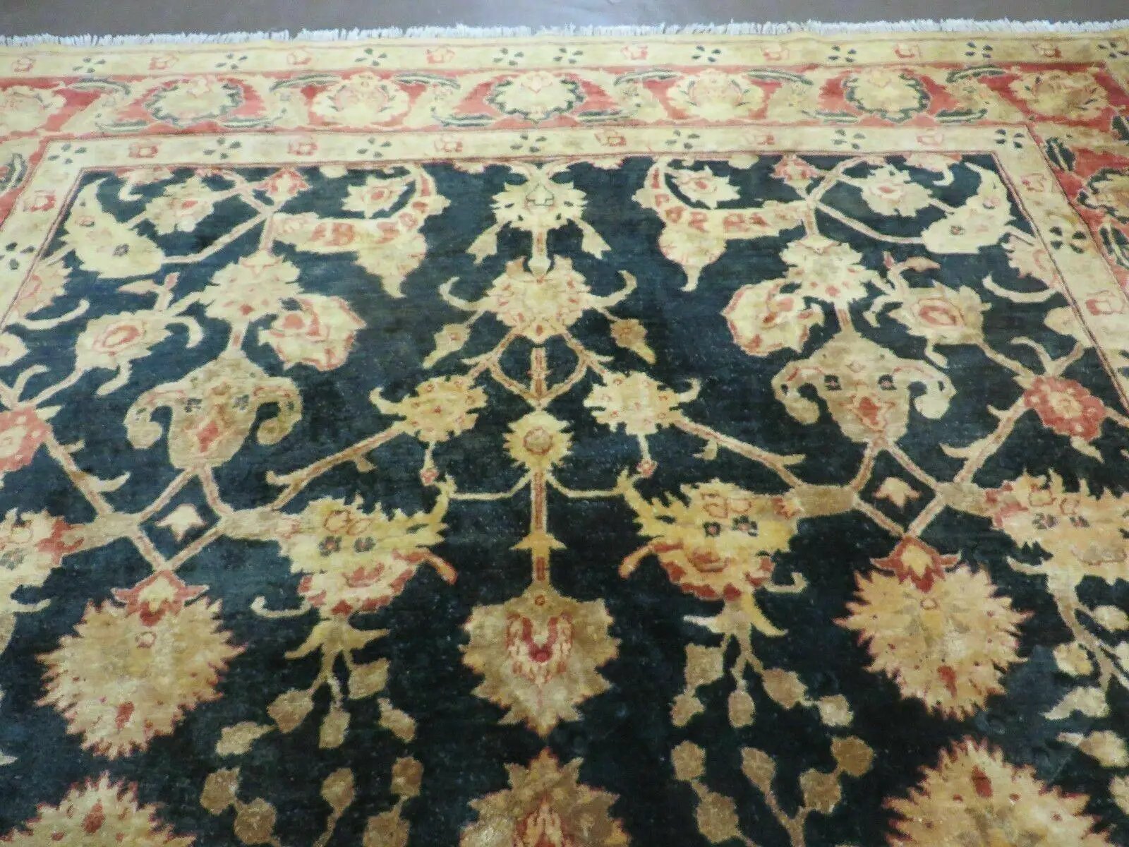 8' X 9' Handmade Pakistan Wool Cotton Rug Peshawar Black Floral Nice # 200C by Jewel Rugs