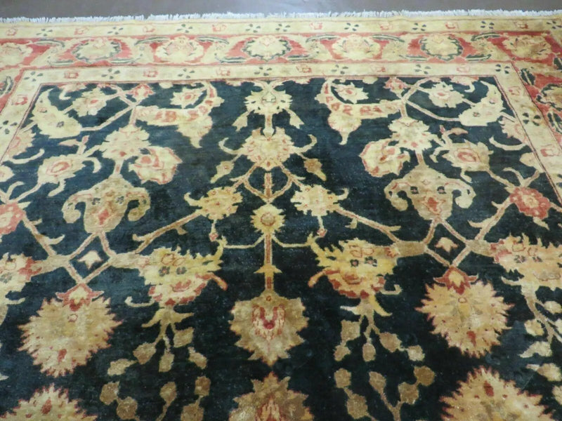 8' X 9' Handmade Pakistan Wool Cotton Rug Peshawar Black Floral Nice # 200C by Jewel Rugs