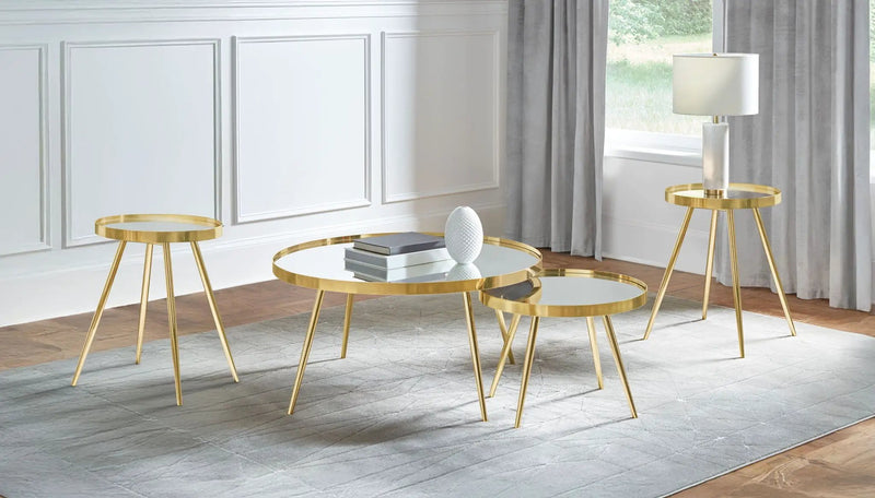 Kaelyn 4-piece Round Coffee and End Table Set Gold by Unique Piece Furniture