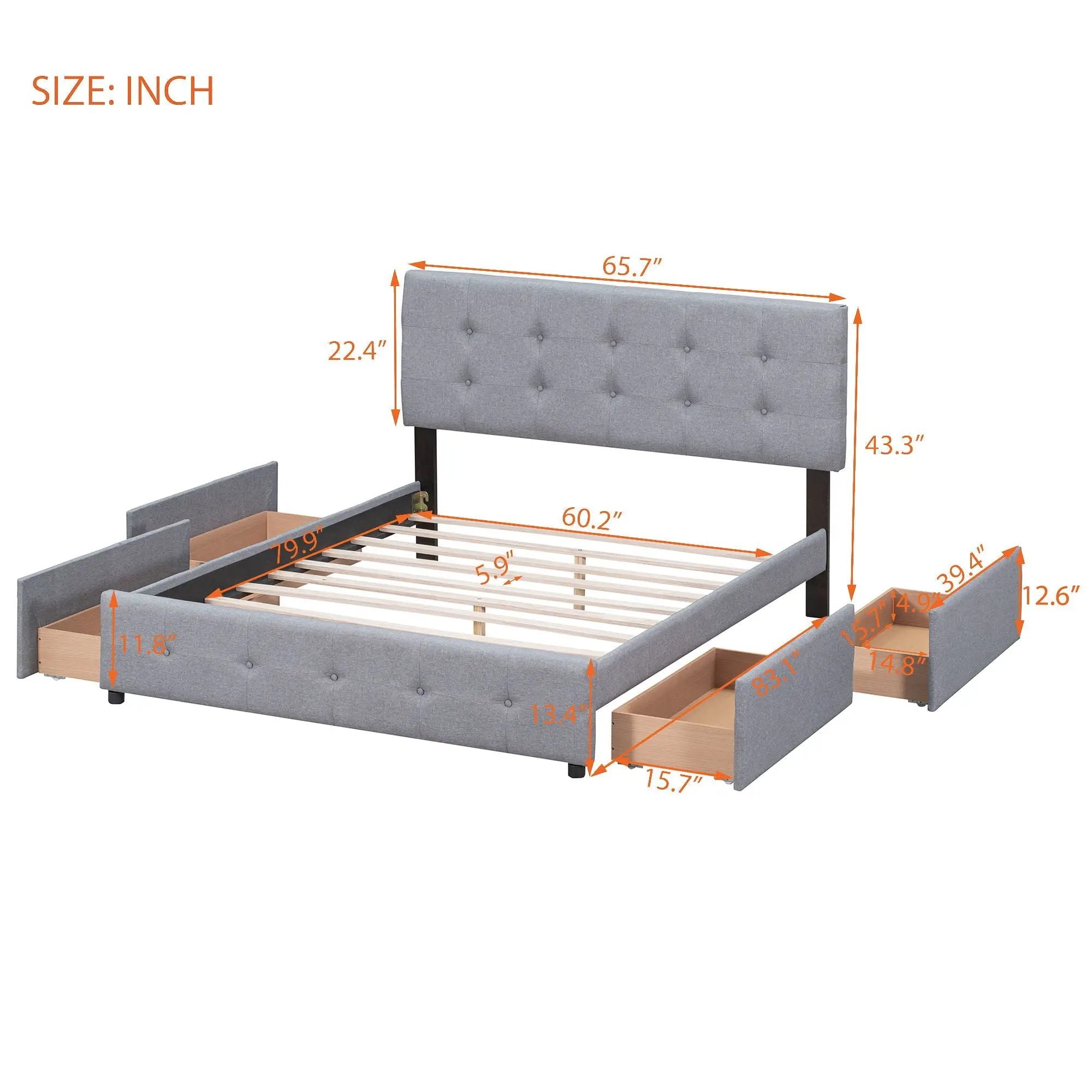 Upholstered Platform Bed With Classic Headboard And Drawers, No Box Spring Needed by HouseOfZazla