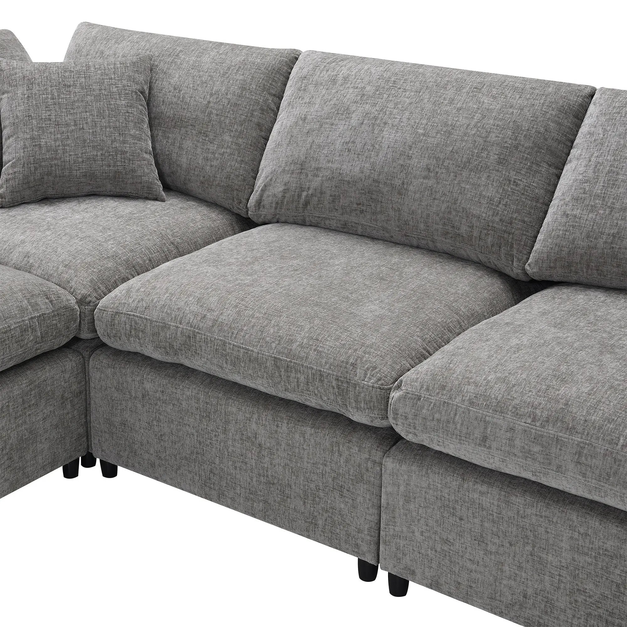 Modern Modular Cloud Sofa Bed, 6 Seat Sectional Couch Set With Ottoman, Free Combination, Convertible U Shaped Sleeper Sofa For Living Room by HouseOfZazla
