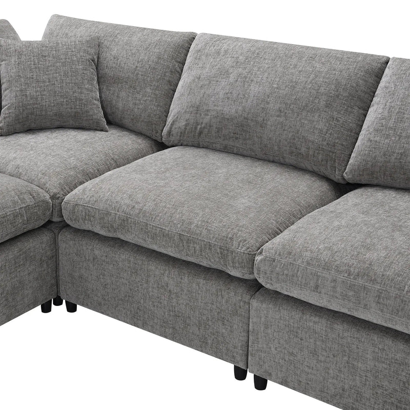 Modern Modular Cloud Sofa Bed, 6 Seat Sectional Couch Set With Ottoman, Free Combination, Convertible U Shaped Sleeper Sofa For Living Room by HouseOfZazla