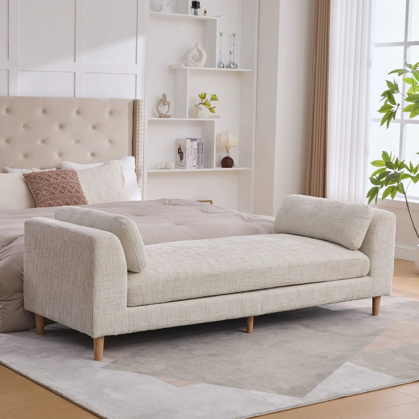 Modern Upholstered End Of Bed Bench With Armrests by Unique Piece Furniture
