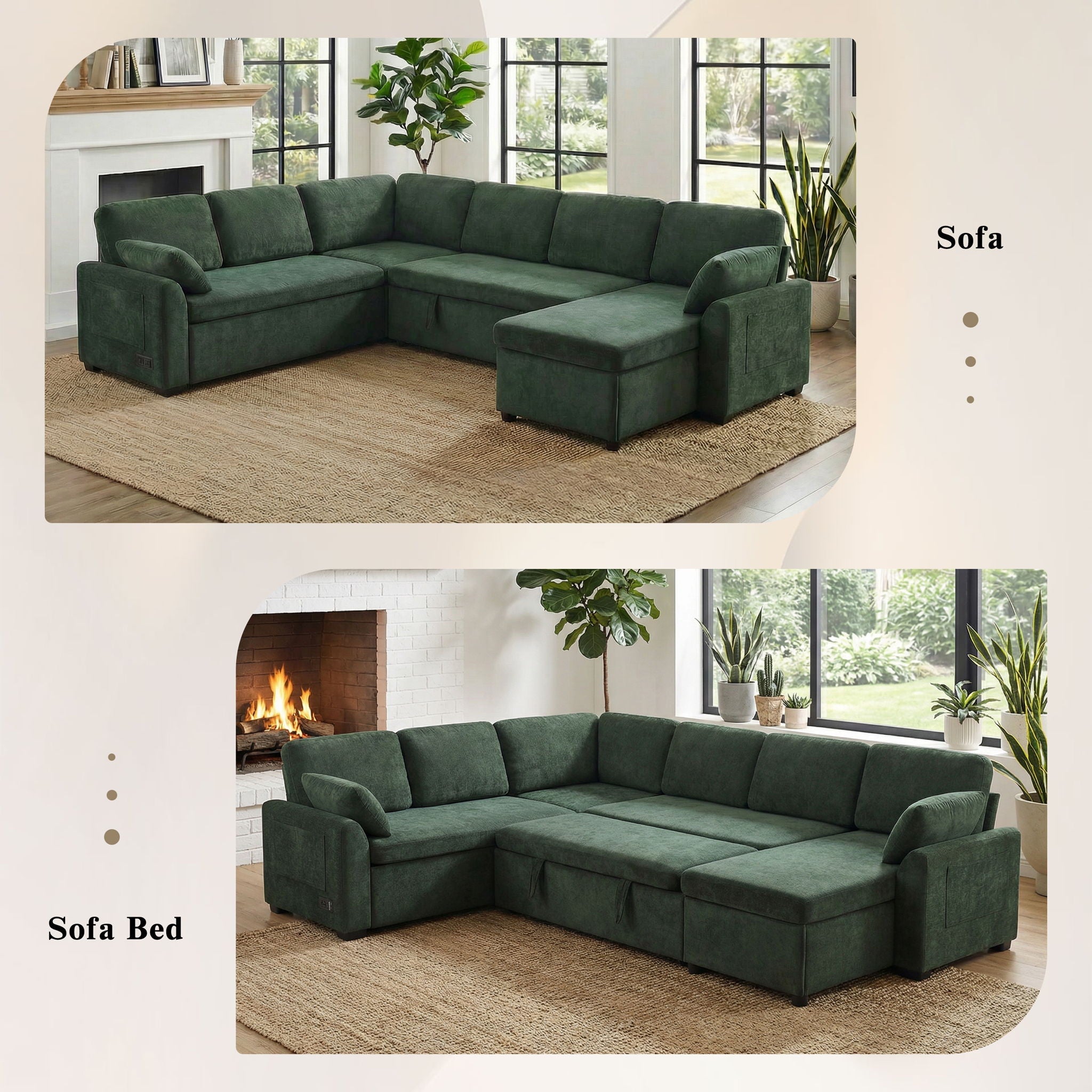 Convertible U-Shaped Sectional Sofa Bed With Reversible Chaise by HouseOfZazla