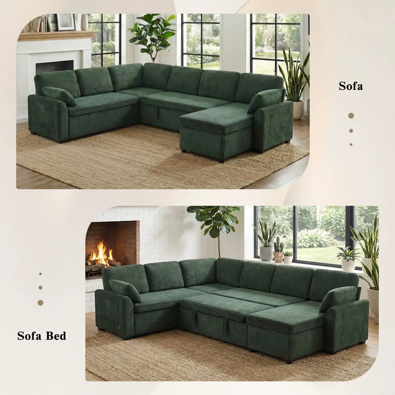 Convertible U-Shaped Sectional Sofa Bed With Reversible Chaise by HouseOfZazla