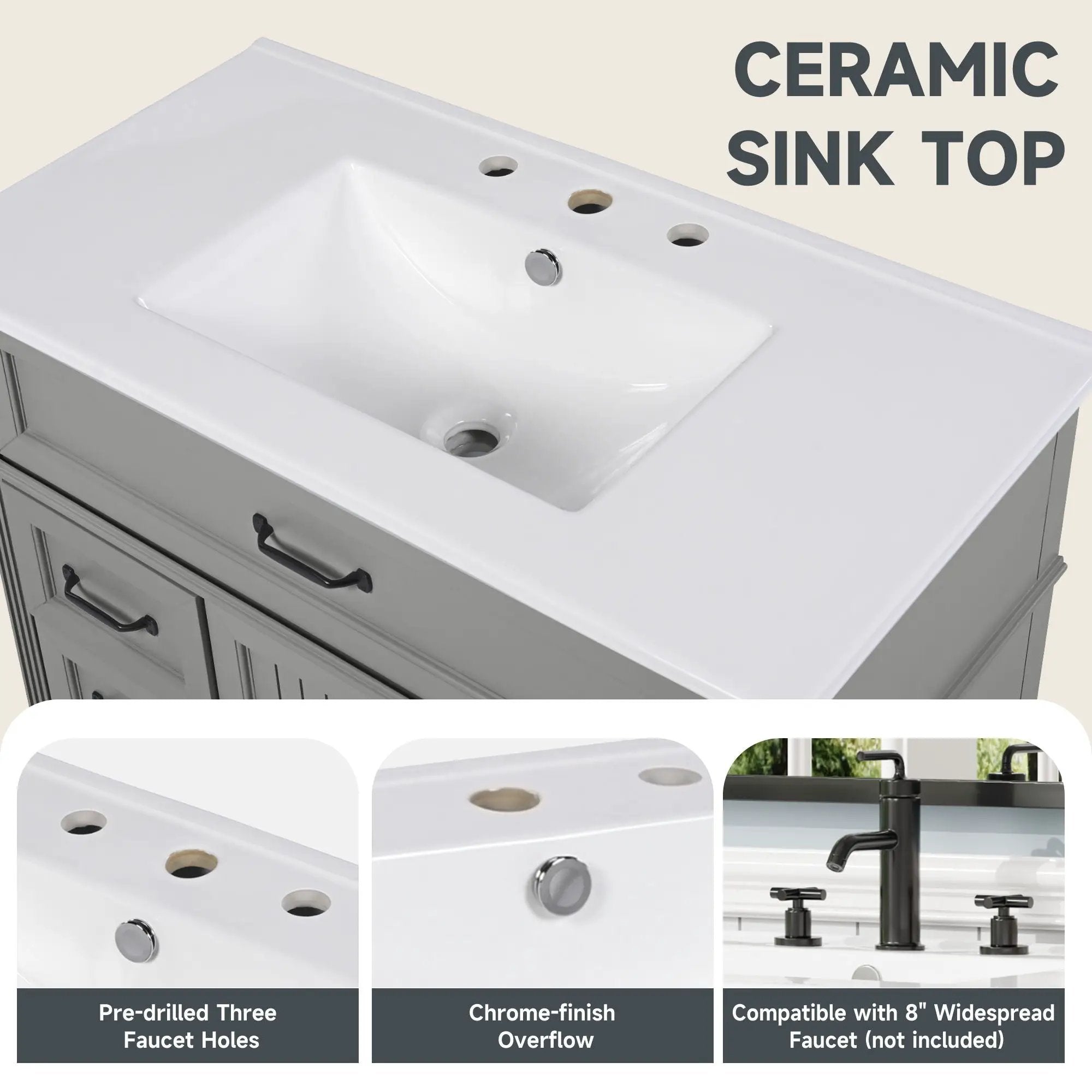 Bathroom Vanity With Sink, Freestanding Cabinet & Drawers by HouseOfZazla
