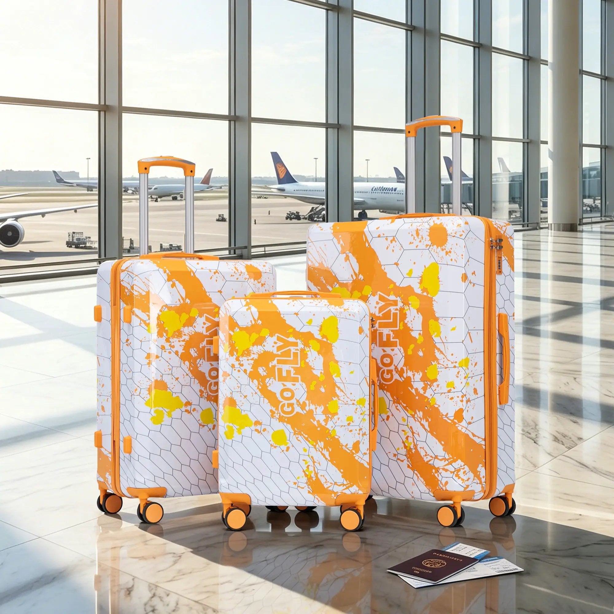 3-Piece PC Spinner Wheel Luggage Set in Orange by HouseOfZazla