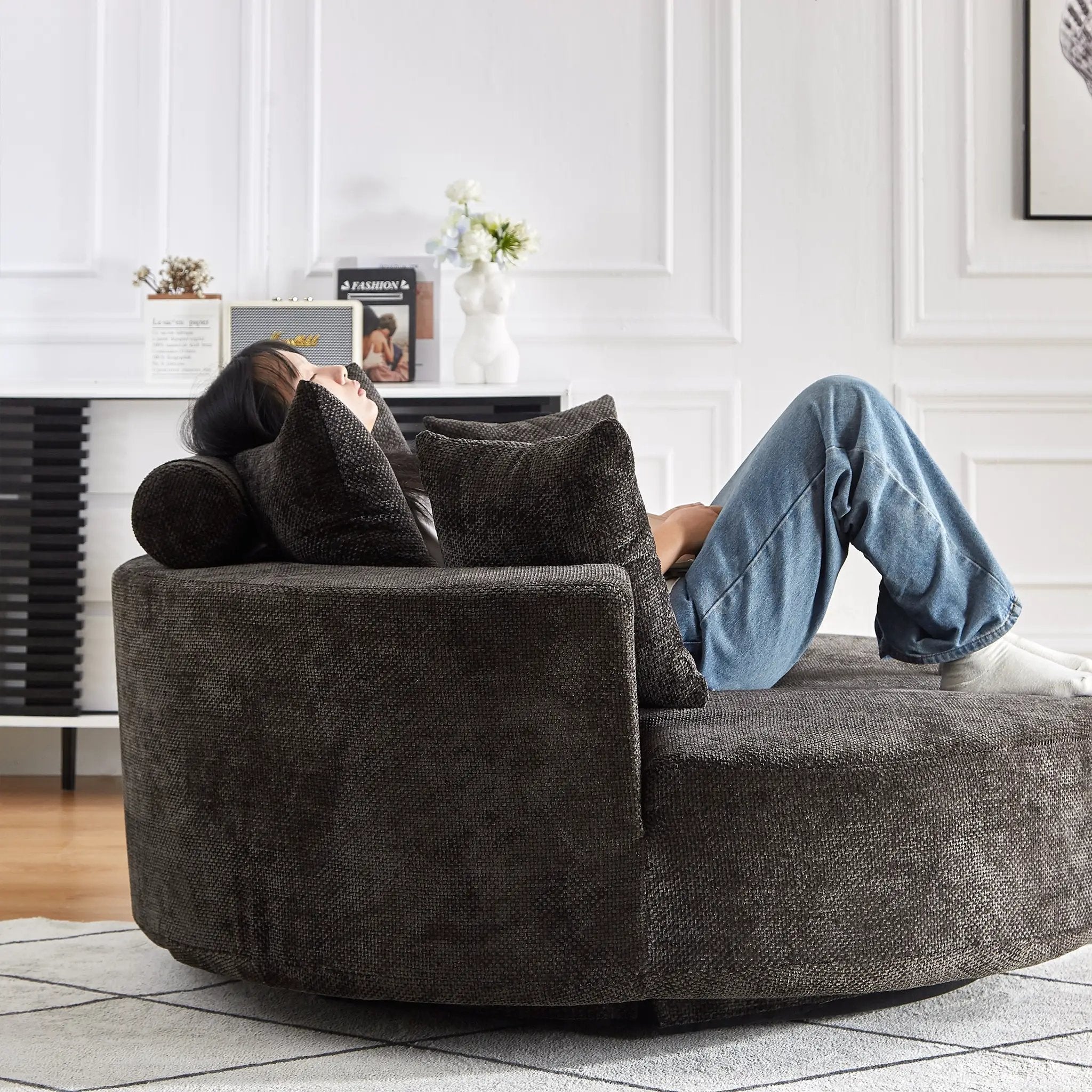 55'' Chenille Foam Single Swivel Chair by HouseOfZazla
