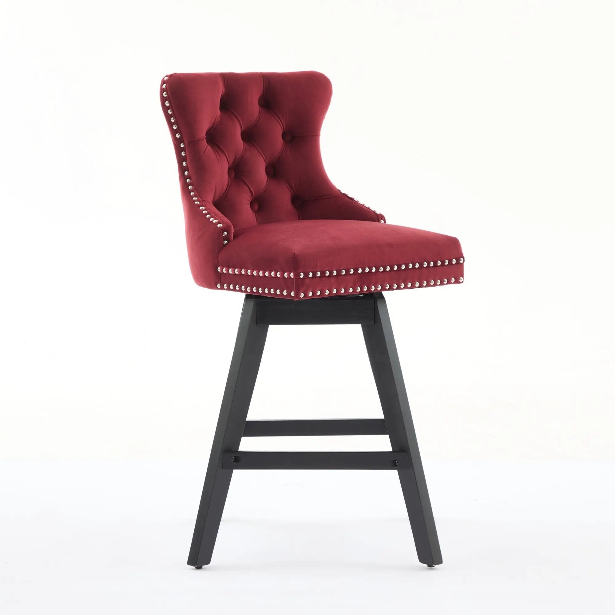 Swivel Velvet Barstools with Button Tufted Decoration - Set of 2 (Wine Red) by HouseOfZazla