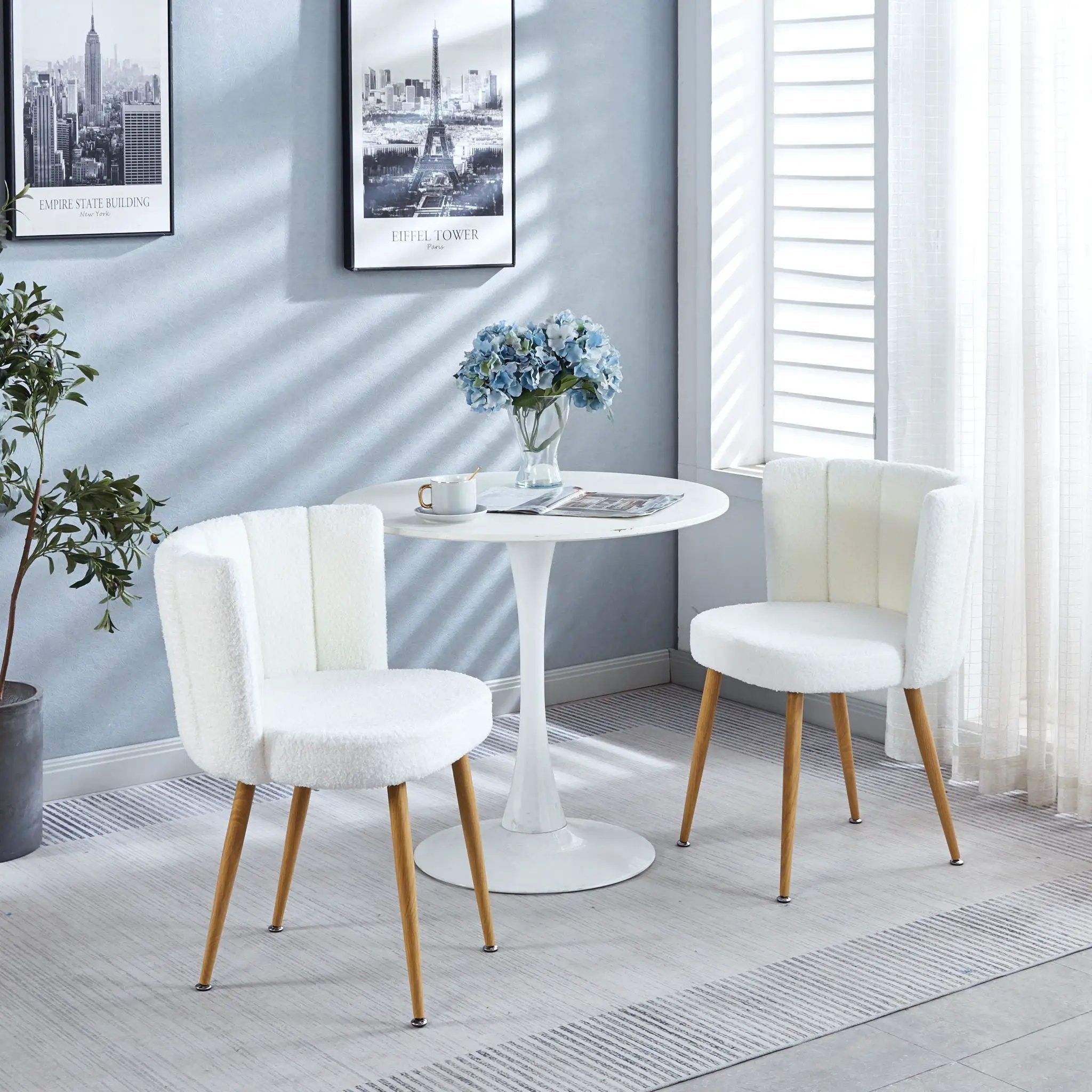 Modern Dining Chair (Set of 2) With Iron Tube Wood Color Legs, Shorthair Cushions And Comfortable Backrest, Suitable For Dining Room, Living Room, Cafe, Simple Structure by HouseOfZazla