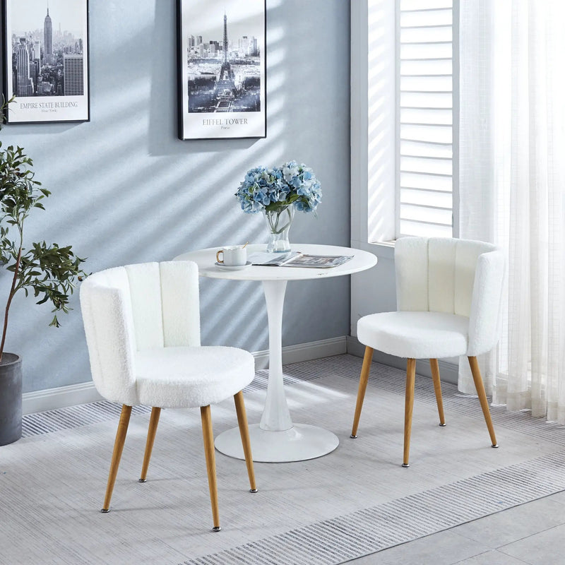 Modern Dining Chair (Set of 2) With Iron Tube Wood Color Legs, Shorthair Cushions And Comfortable Backrest, Suitable For Dining Room, Living Room, Cafe, Simple Structure by HouseOfZazla