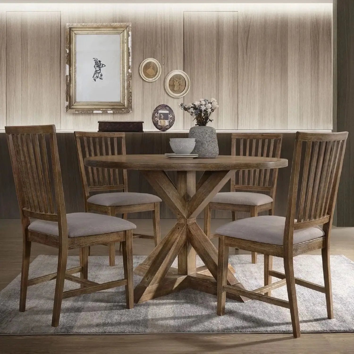 Open Slat Back Kitchen Side Chair (Set of 2) - Brown Oak by Unique Piece Furniture