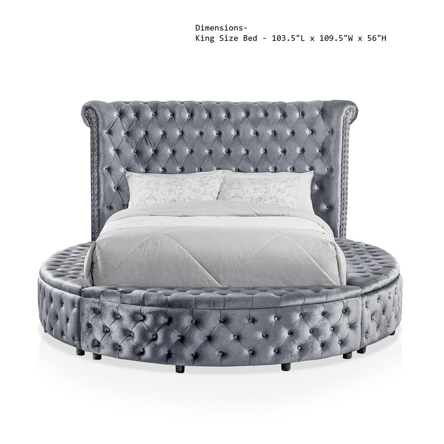 Glam Button Tufted Wingback Round Bed With Storage And USB Ports by Unique Piece Furniture