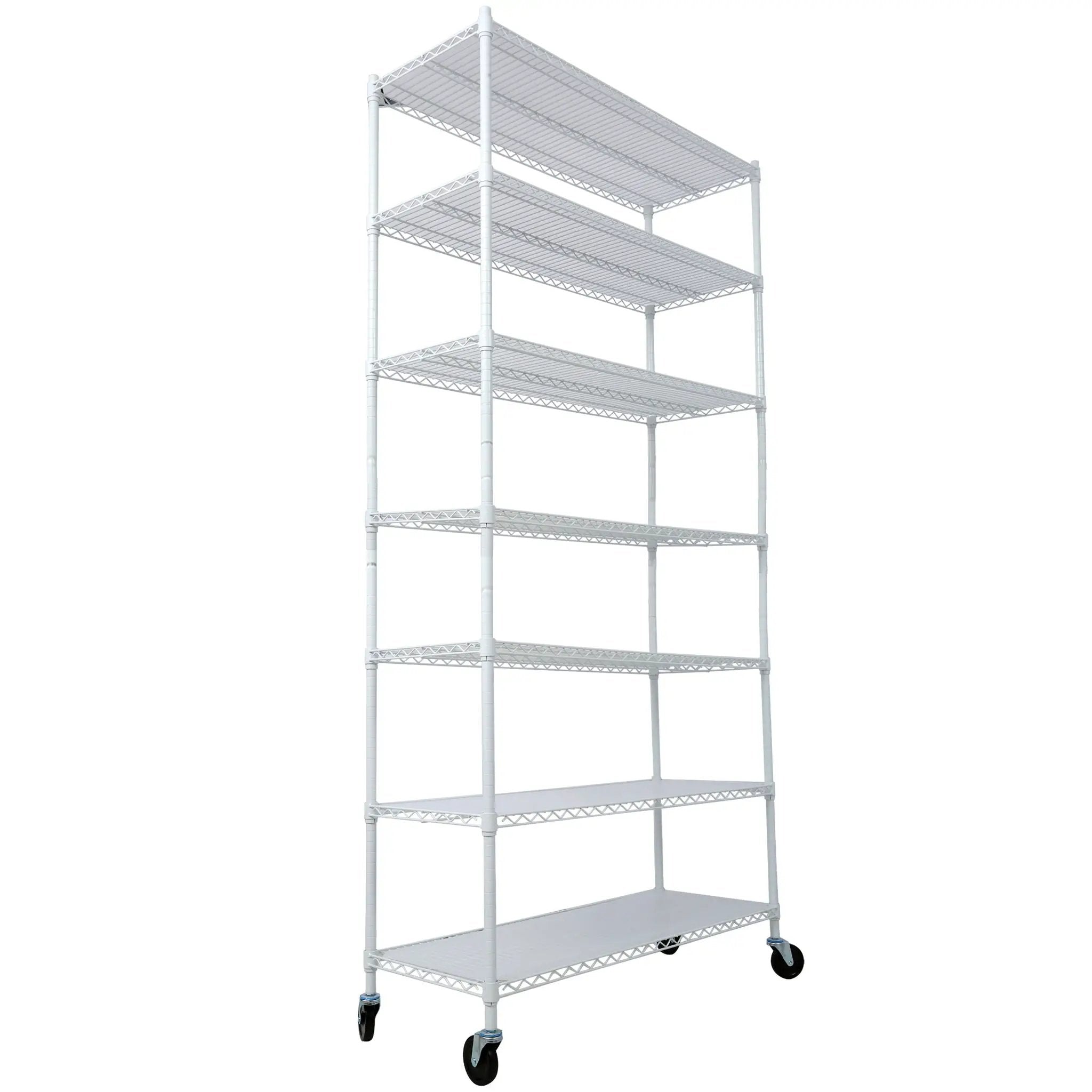 7 Tier Metal Shelf Wire Shelving Unit, 2450Lbs Heavy Duty Adjustable Storage Rack With Wheels & Shelf Liners For Closet Kitchen Garage Basement Commercial Shelving by Unique Piece Furniture