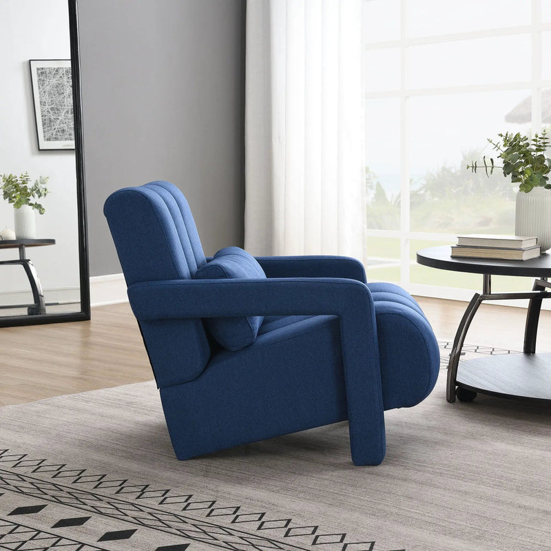 Upholstered Accent Chair With Pillow, Designed For Living Room - Navy Blue by HouseOfZazla