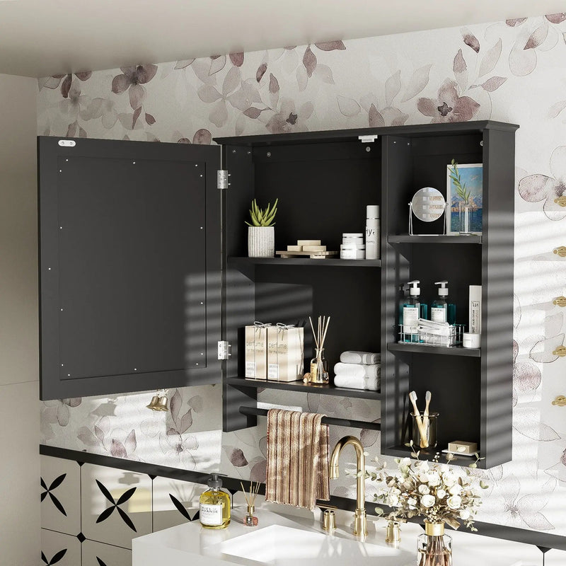 Wall Mounted Bathroom Storage Cabinet, Medicine Cabinets With Large Mirror Door, Adjustable Shelves And Three Open Storage Levels(Not Include Bathroom Vanity) by Unique Piece Furniture