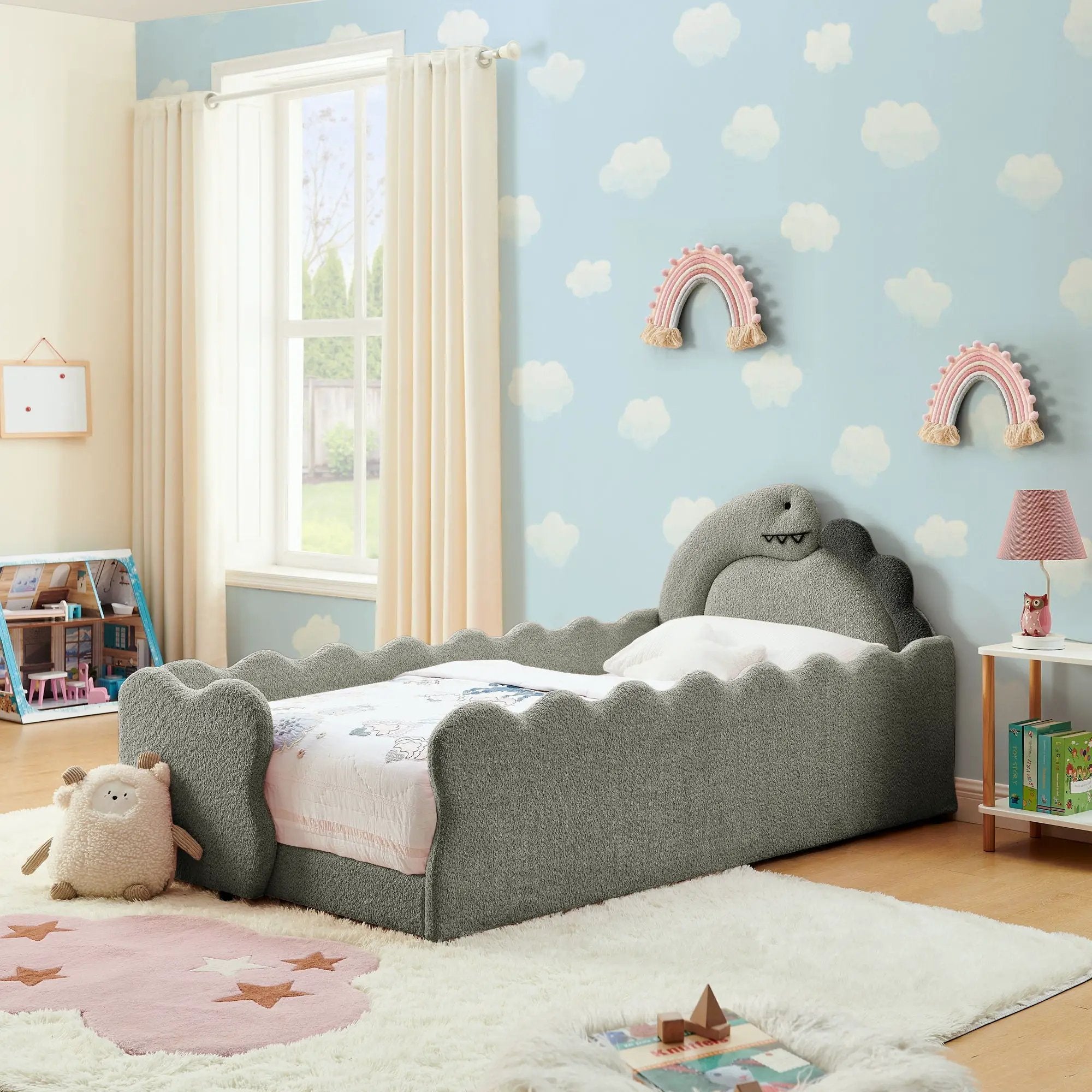 Cute Dinosaur Shaped Bed With Safety Guardrail, Toddler Frame by Unique Piece Furniture