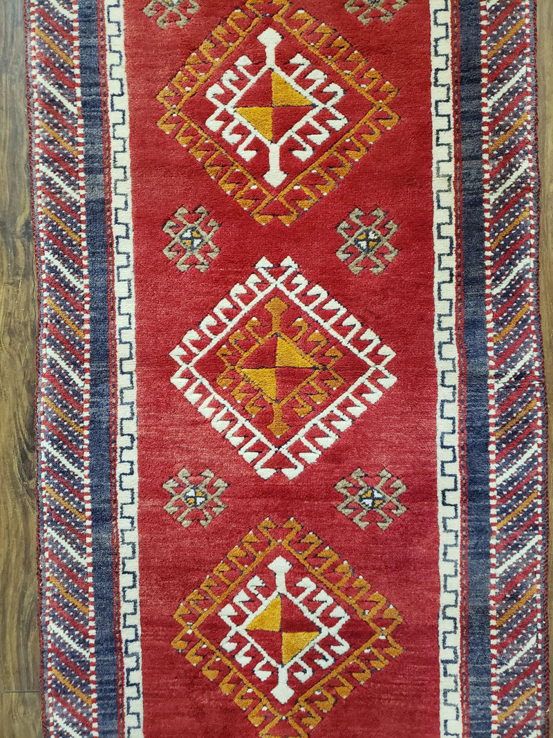 Vintage Turkish Kazak Rug 2.5 x 5 Red Wool Carpet Medallions Runner Geometric by Jewel Rugs
