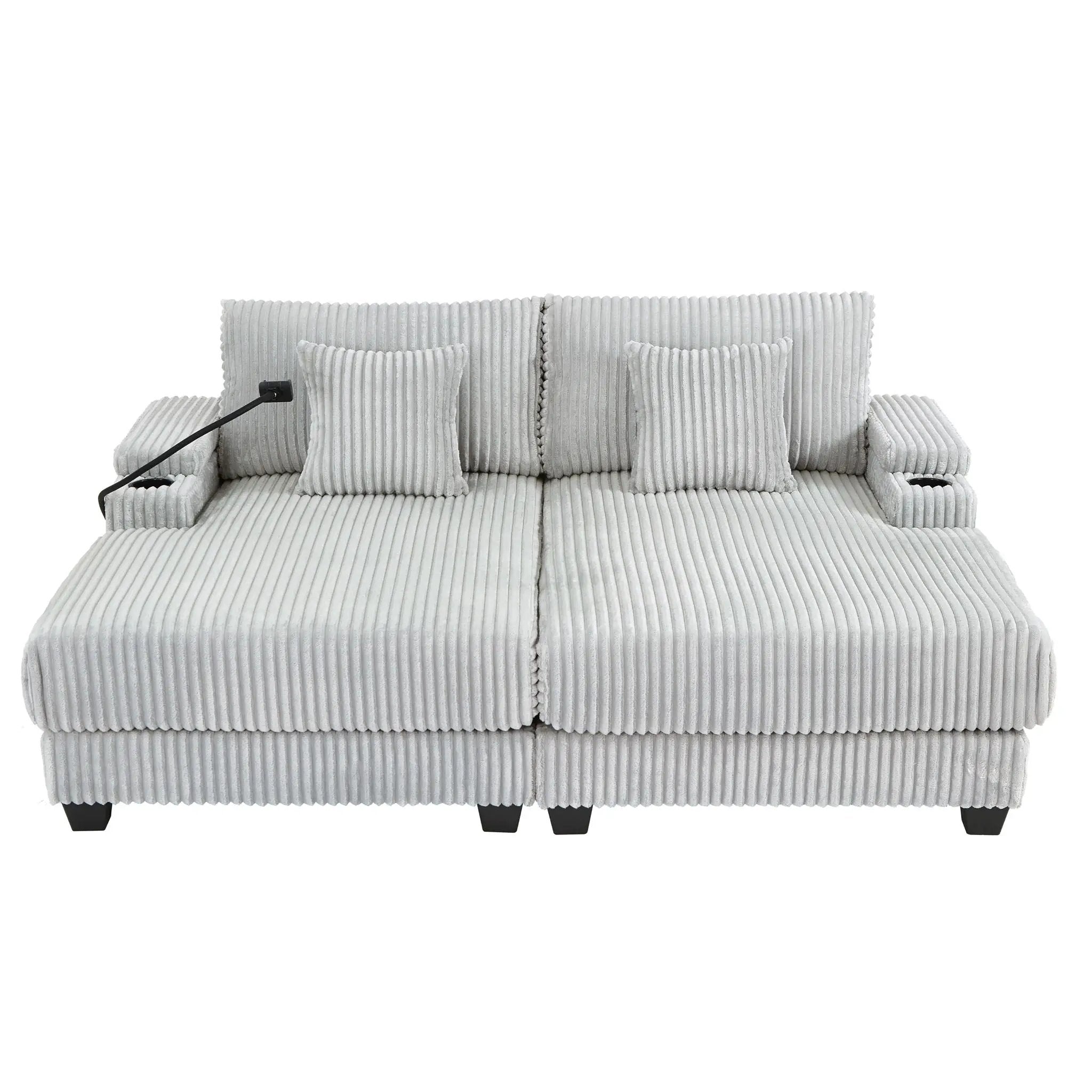 Modern Chaise Sofa With Adjustable Backrest, Cup Holders, Phone Holder & Storage Compartments For Living Room by Unique Piece Furniture