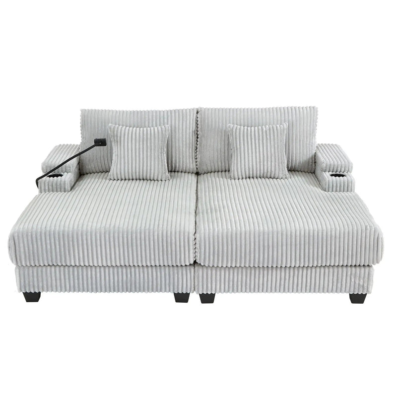 Modern Chaise Sofa With Adjustable Backrest, Cup Holders, Phone Holder & Storage Compartments For Living Room by Unique Piece Furniture