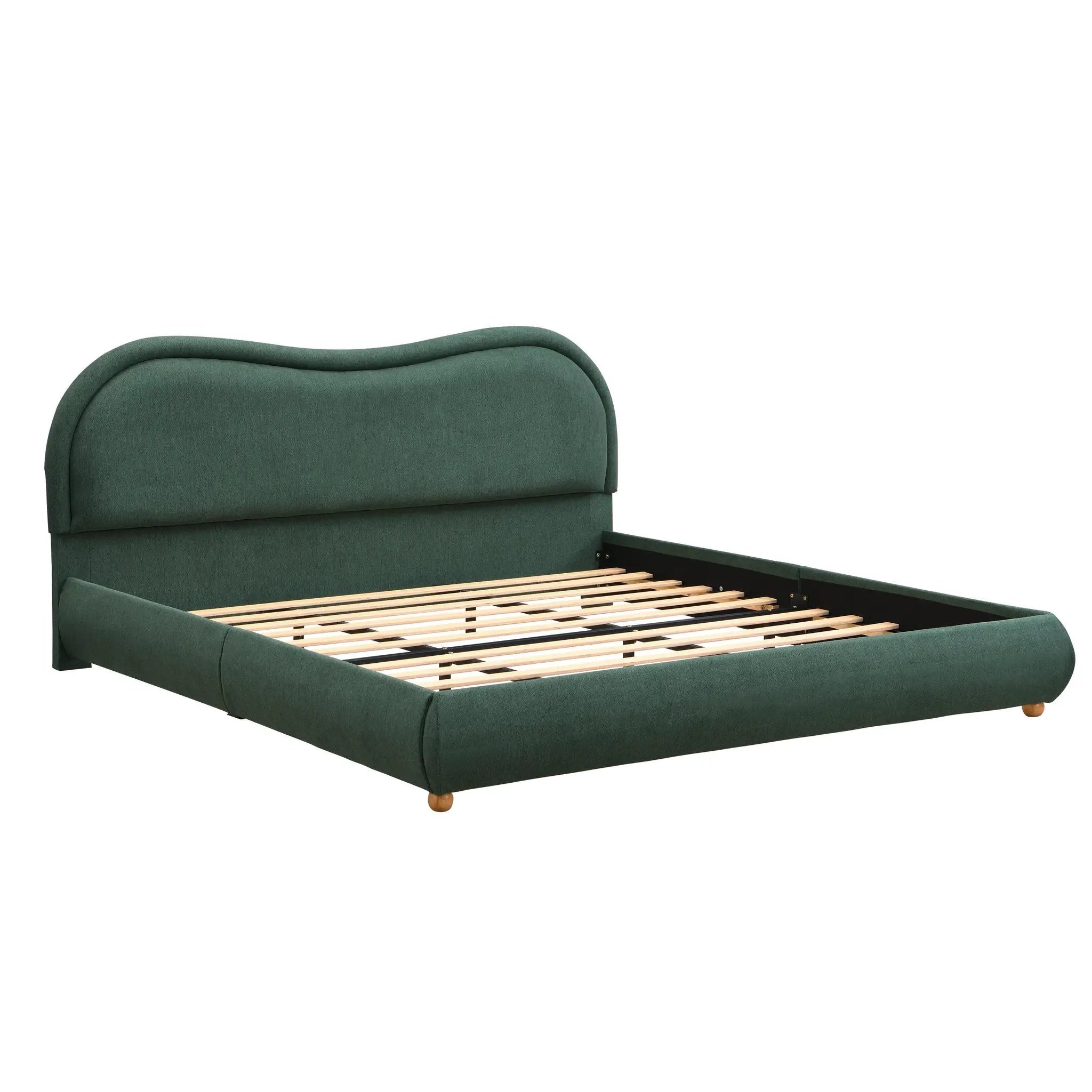 King Size Upholstered Platform Bed Frame with Rounded Corners by HouseOfZazla