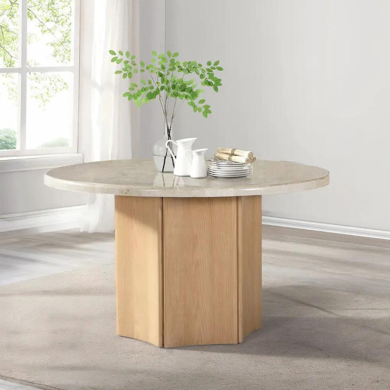 Adalynn - Round Dining Table With Marble Top - White & Weathered Gray Oak by Unique Piece Furniture