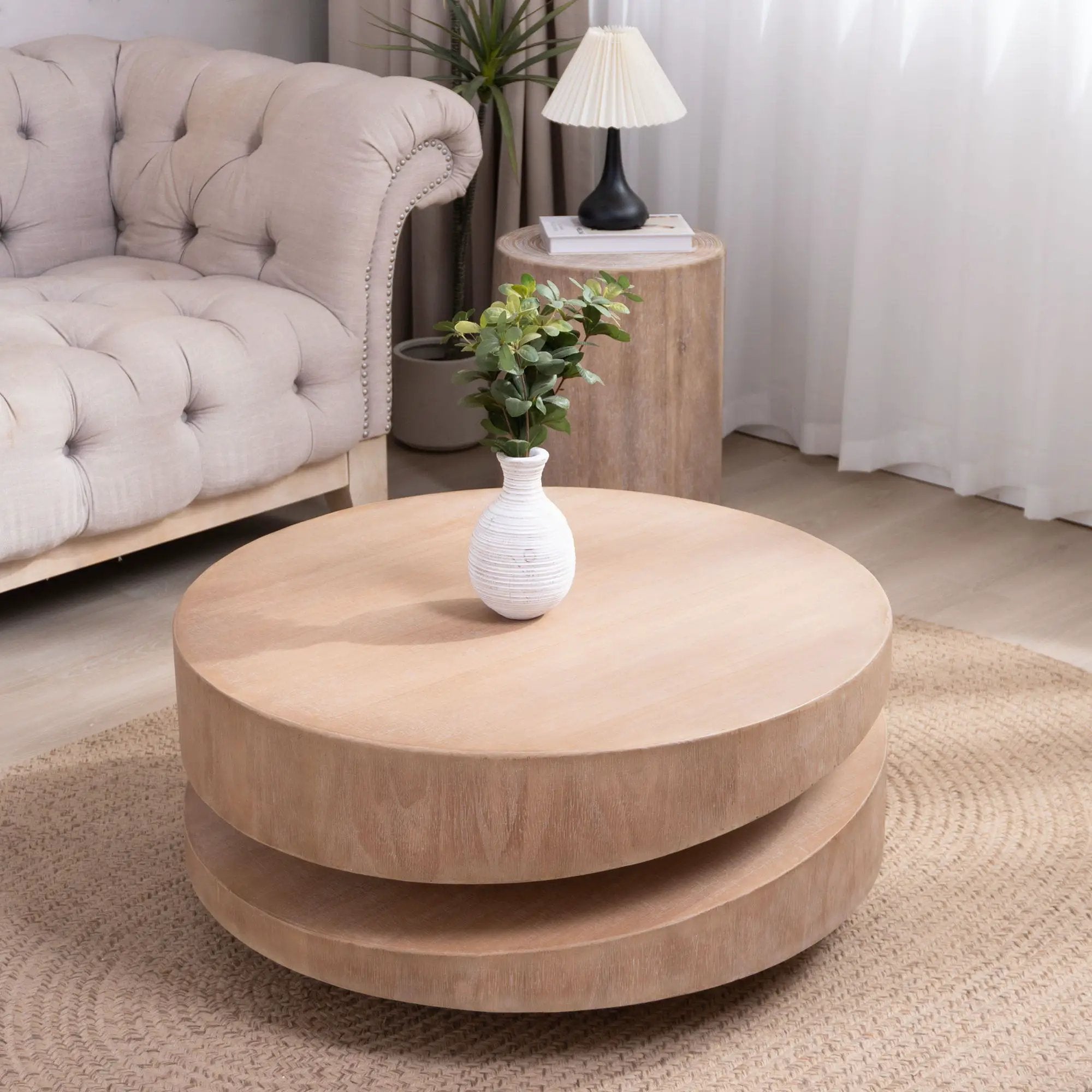 Modern Round Wood Coffee Table, Accent Table For Living Room - Antique Natural / Natural / Rustic by Unique Piece Furniture