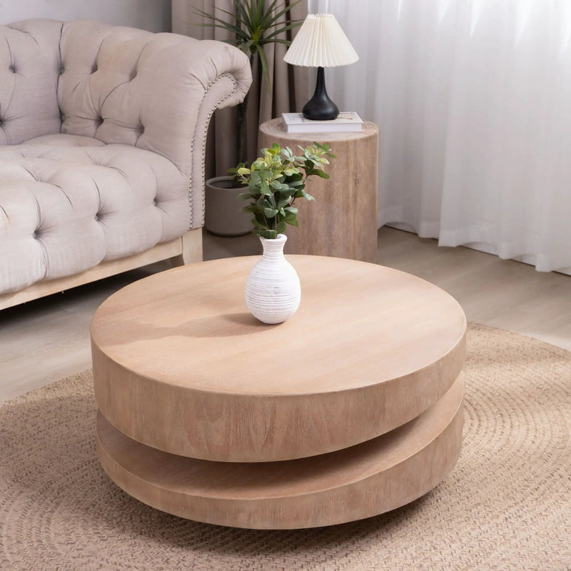 Modern Round Wood Coffee Table, Accent Table For Living Room - Antique Natural / Natural / Rustic by Unique Piece Furniture