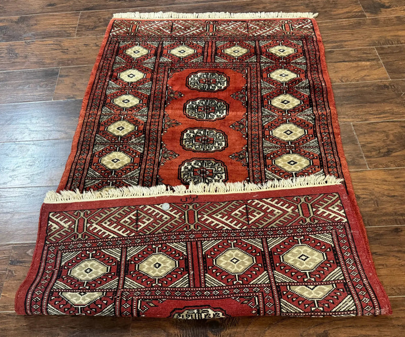 Red Pakistani Turkoman Rug 3x5, Bokhara Design, Vintage, Signed by Jewel Rugs
