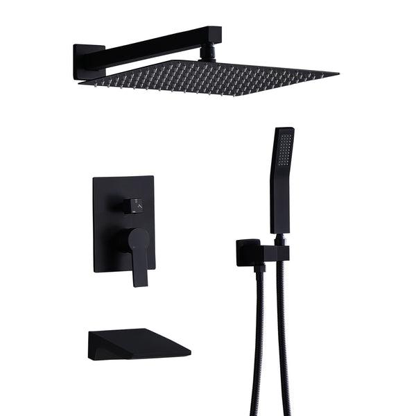 Tub Shower Faucet Set With 12" Rain Shower Head And Handheld Spray Combo