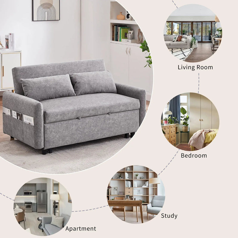 Pull Out Sleep Sofa Bed Loveseats Sofa Couch With Adjsutable Backrest, Storage Pockets, 2 Soft Pillows, USB Ports For Living Room, Bedroom, Apartment, Office by HouseOfZazla