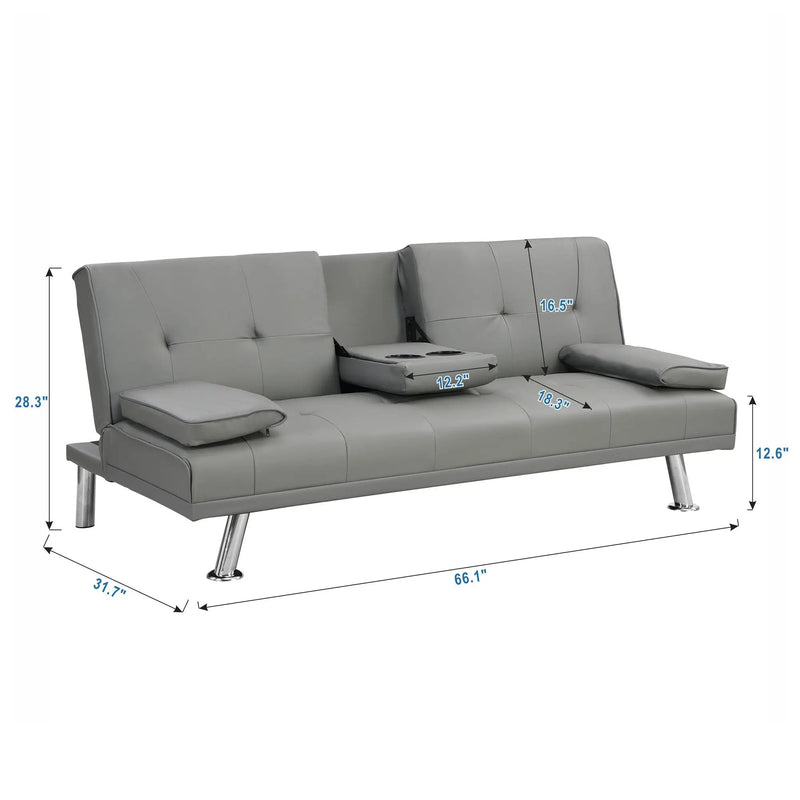 Modern Sofa Bed With Armrest 2 Holders, Wood Frame & Stainless Leg by Unique Piece Furniture